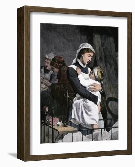 Nurse Holding Sick Child in the Children's Hospital, London, 1880s-null-Framed Giclee Print