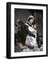 Nurse Holding Sick Child in the Children's Hospital, London, 1880s-null-Framed Giclee Print