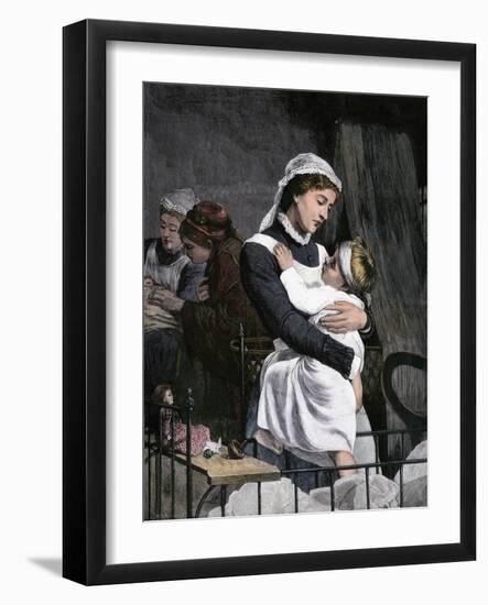 Nurse Holding Sick Child in the Children's Hospital, London, 1880s-null-Framed Giclee Print