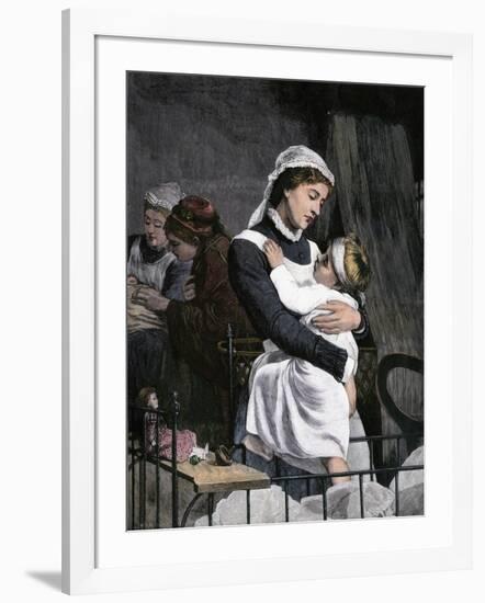 Nurse Holding Sick Child in the Children's Hospital, London, 1880s-null-Framed Giclee Print