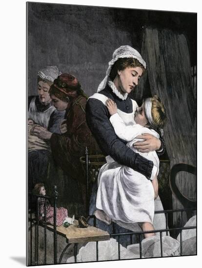 Nurse Holding Sick Child in the Children's Hospital, London, 1880s-null-Mounted Giclee Print