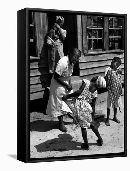 Nurse-Midwife Maude Callen Chatting with 8 and 9 Year Old Sisters Carrie and Mary Jane Covington-W^ Eugene Smith-Framed Stretched Canvas