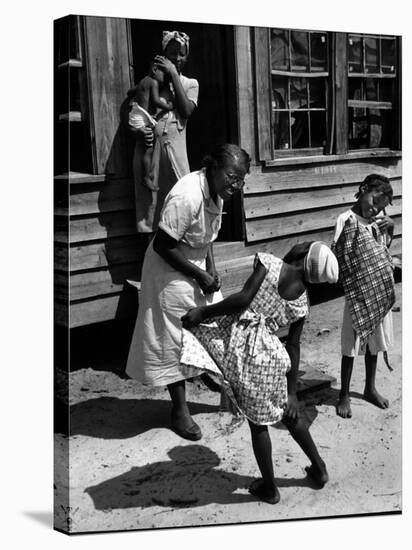 Nurse-Midwife Maude Callen Chatting with 8 and 9 Year Old Sisters Carrie and Mary Jane Covington-W^ Eugene Smith-Stretched Canvas