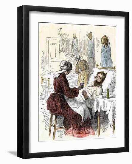 Nurse Treating a Wounded Soldier in a Civil War Hospital-null-Framed Giclee Print