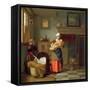 Nursemaid with Baby in an Interior and a Young Girl Preparing the Cradle-Pieter de Hooch-Framed Stretched Canvas