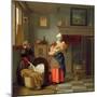 Nursemaid with Baby in an Interior and a Young Girl Preparing the Cradle-Pieter de Hooch-Mounted Giclee Print