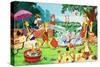 Nursery Animals Playing in the Garden-English School-Stretched Canvas