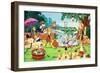 Nursery Animals Playing in the Garden-English School-Framed Giclee Print