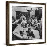 Nurses and Animals Watching One of the Hospital's Methods of Using Therapy with Animals-Francis Miller-Framed Photographic Print