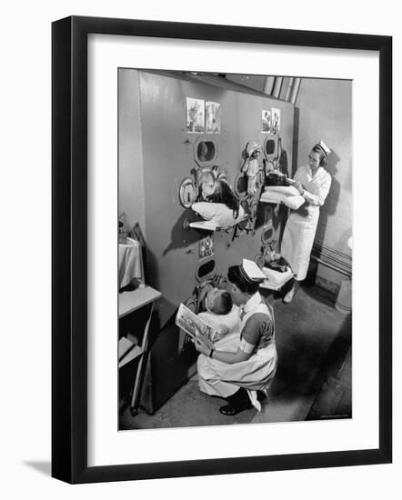 Nurses at Children's Hospital Tending Young Polio Patients Contained in Iron Lung Room-Hansel Mieth-Framed Photographic Print