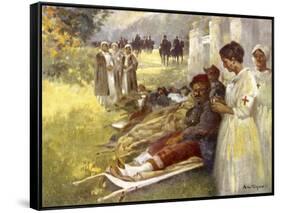 Nurses Attend to Wounded French Soldiers-A. De Riquer-Framed Stretched Canvas