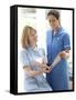 Nurses Checking Notes-Science Photo Library-Framed Stretched Canvas