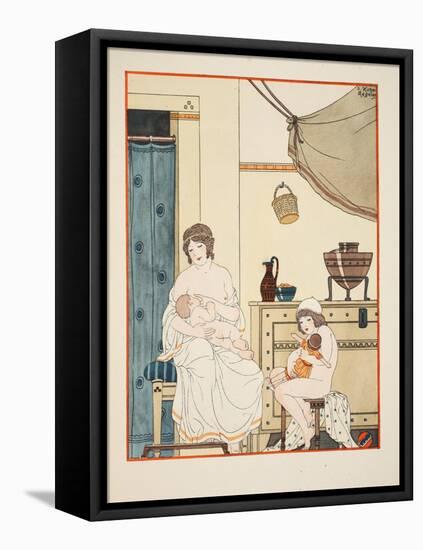 Nursing of Infants, Illustration from 'The Works of Hippocrates', 1934 (Colour Litho)-Joseph Kuhn-Regnier-Framed Stretched Canvas