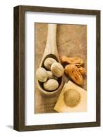 Nutmegs in Wooden Spoon, Mace and Ground Nutmeg-Foodcollection-Framed Photographic Print