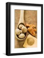 Nutmegs in Wooden Spoon, Mace and Ground Nutmeg-Foodcollection-Framed Photographic Print