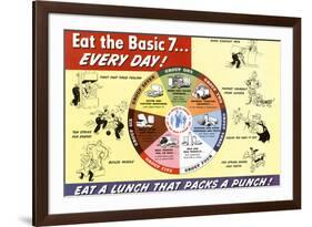 Nutritional Chart Pyramid Eat the Basic 7 WWII War Propaganda-null-Framed Art Print