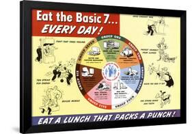 Nutritional Chart Pyramid Eat the Basic 7 WWII War Propaganda-null-Framed Art Print