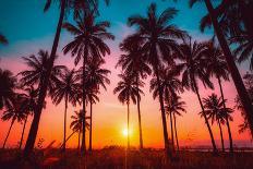 Silhouette Coconut Palm Trees on Beach at Sunset. Vintage Tone.-Nuttawut Uttamaharad-Stretched Canvas