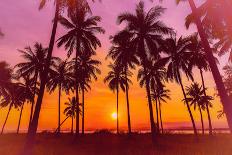 Silhouette Coconut Palm Trees on Beach at Sunset. Vintage Tone.-Nuttawut Uttamaharad-Laminated Photographic Print