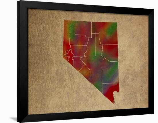 NV Colorful Counties-Red Atlas Designs-Framed Giclee Print