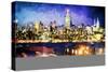 NY City Night I - In the Style of Oil Painting-Philippe Hugonnard-Stretched Canvas