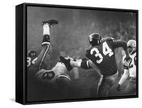 NY Giant Don Chandler Making a Punt in a Football Game Against the Green Bay Packers-John Loengard-Framed Stretched Canvas