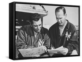 Ny Giants Coaches, Tom Landry and Vince Lombardi Reviewing Play Charts-null-Framed Stretched Canvas