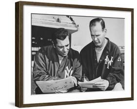 Ny Giants Coaches, Tom Landry and Vince Lombardi Reviewing Play Charts-null-Framed Photo