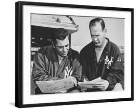 Ny Giants Coaches, Tom Landry and Vince Lombardi Reviewing Play Charts-null-Framed Photo