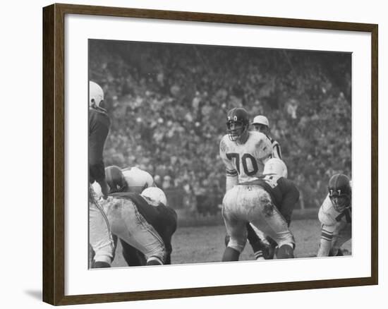 Ny Giants Player Sam Huff During Game Against the Cardinals-null-Framed Premium Photographic Print