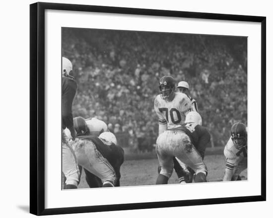 Ny Giants Player Sam Huff During Game Against the Cardinals-null-Framed Premium Photographic Print