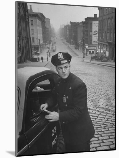 Ny Patrolman James Murphy Standing by His 23 Precinct Squad Car on Street of His East Harlem Beat-Tony Linck-Mounted Photographic Print