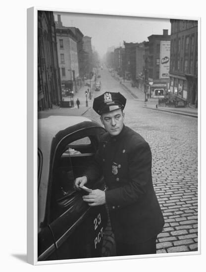 Ny Patrolman James Murphy Standing by His 23 Precinct Squad Car on Street of His East Harlem Beat-Tony Linck-Framed Photographic Print