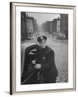 Ny Patrolman James Murphy Standing by His 23 Precinct Squad Car on Street of His East Harlem Beat-Tony Linck-Framed Photographic Print