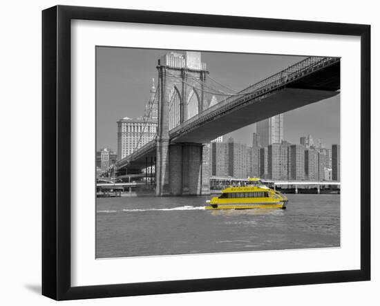 NY Water Taxi under Brooklyn Bridge-Phil Maier-Framed Art Print