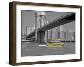 NY Water Taxi under Brooklyn Bridge-Phil Maier-Framed Art Print