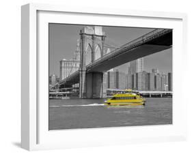 NY Water Taxi under Brooklyn Bridge-Phil Maier-Framed Art Print