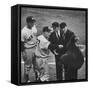 NY Yankee Manager Casey Stengel Arguing with Umpire in World Series at Ebbetts Field-Ralph Morse-Framed Stretched Canvas