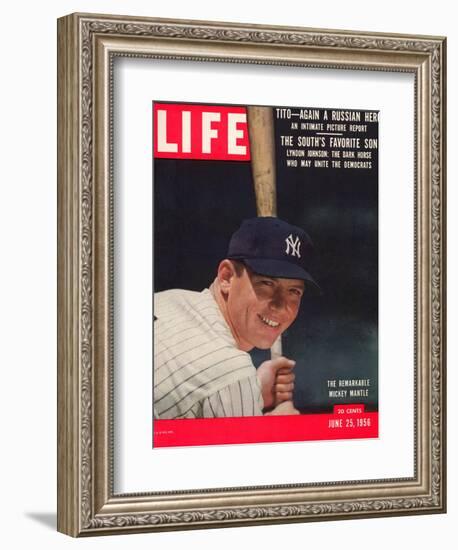 NY Yankee Slugger Mickey Mantle, June 25, 1956-null-Framed Photographic Print