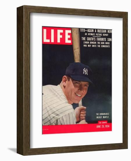 NY Yankee Slugger Mickey Mantle, June 25, 1956-null-Framed Photographic Print