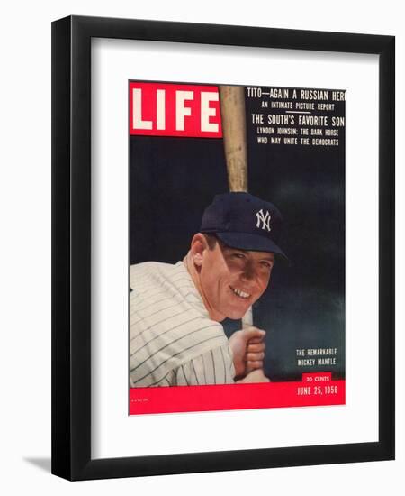 NY Yankee Slugger Mickey Mantle, June 25, 1956-null-Framed Photographic Print