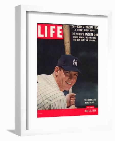 NY Yankee Slugger Mickey Mantle, June 25, 1956-null-Framed Photographic Print