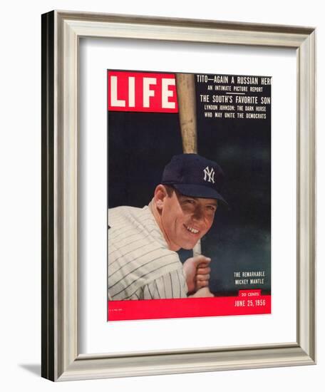 NY Yankee Slugger Mickey Mantle, June 25, 1956-null-Framed Photographic Print