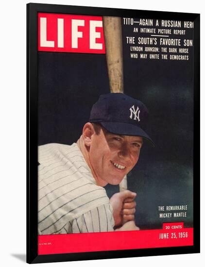 NY Yankee Slugger Mickey Mantle, June 25, 1956-null-Framed Photographic Print