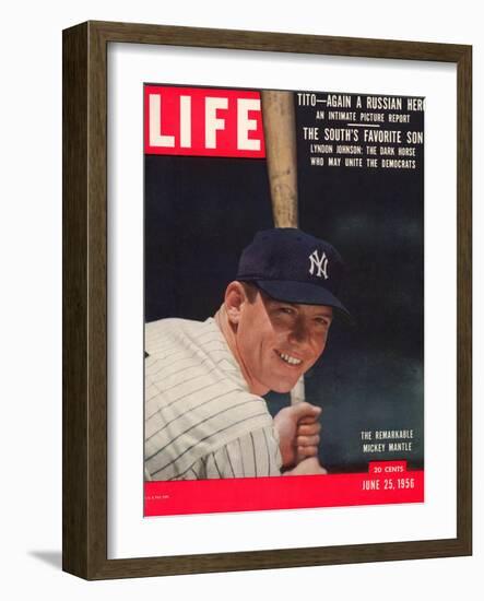 NY Yankee Slugger Mickey Mantle, June 25, 1956-null-Framed Photographic Print