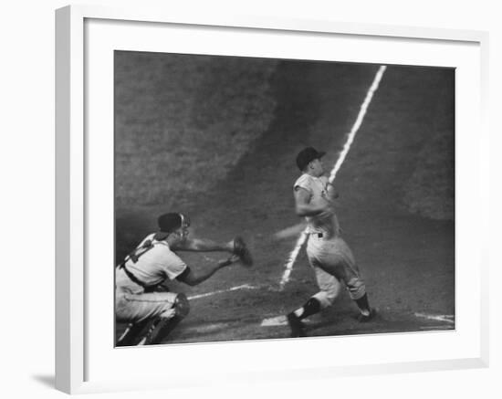 NY Yankees Right Fielder Roger Maris Hitting His 59th Home Run in Record Breaking Year-Ralph Morse-Framed Premium Photographic Print