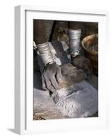 Nyagatom Woman Grinds Sorghum Using Two Stones, Omo River, South-Western Ethiopia-John Warburton-lee-Framed Photographic Print