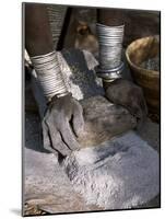 Nyagatom Woman Grinds Sorghum Using Two Stones, Omo River, South-Western Ethiopia-John Warburton-lee-Mounted Photographic Print