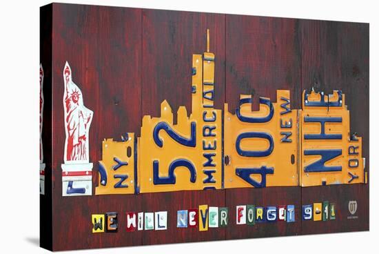 NYC License Plate Art Skyline 911 Version-Design Turnpike-Stretched Canvas