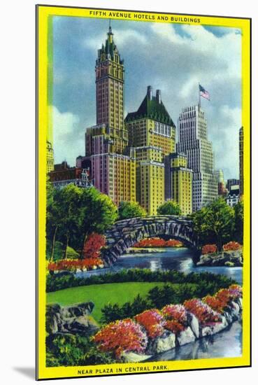 NYC, New York - Central Park Plaza View of 5th Ave Hotels and Bldgs-Lantern Press-Mounted Art Print